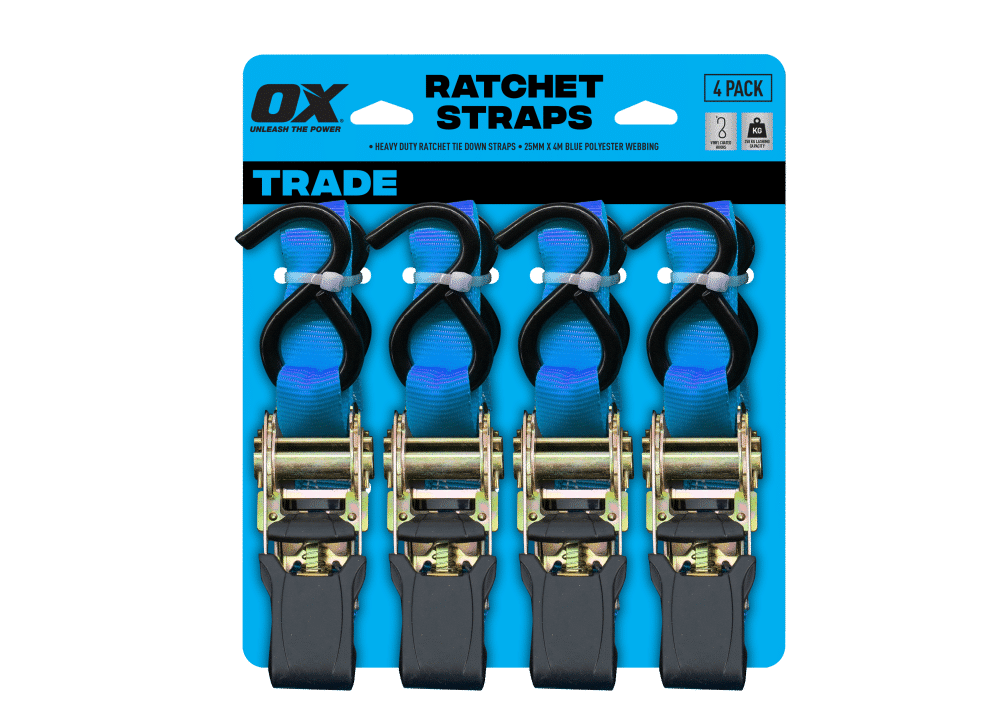 OX Trade Ratchet Tie Downs - 25mm Wide 250kgLC